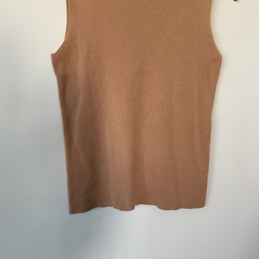 Ann Taylor Camel Color Sleeveless Mock Neck Neutral Lightweight Sweater Top - Picture 6 of 12